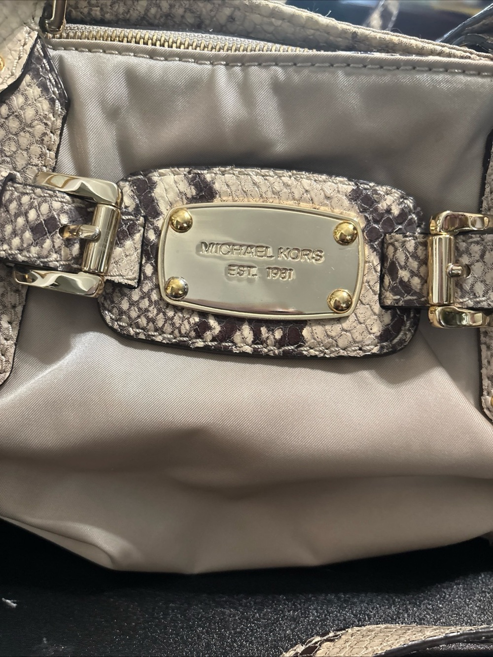 Michael Kors Beige Snake-Print and Nylon Shoulder Bag
